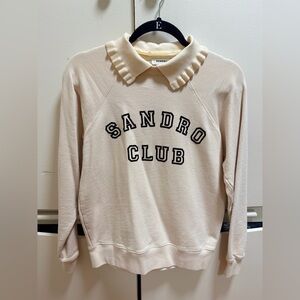 Sandro Beige Sweater with Ruffled Collar